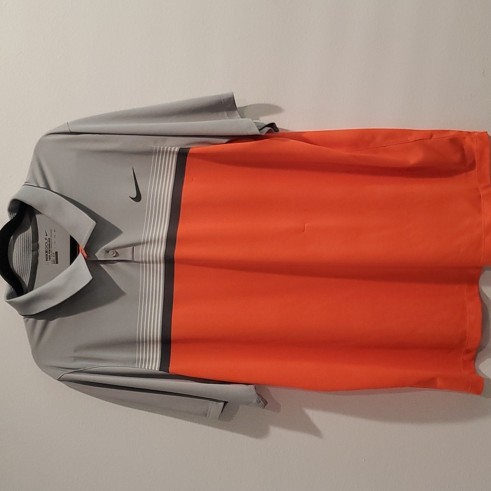 Nike Men’s Grey and Orange Dri-FIT Polo Shirt